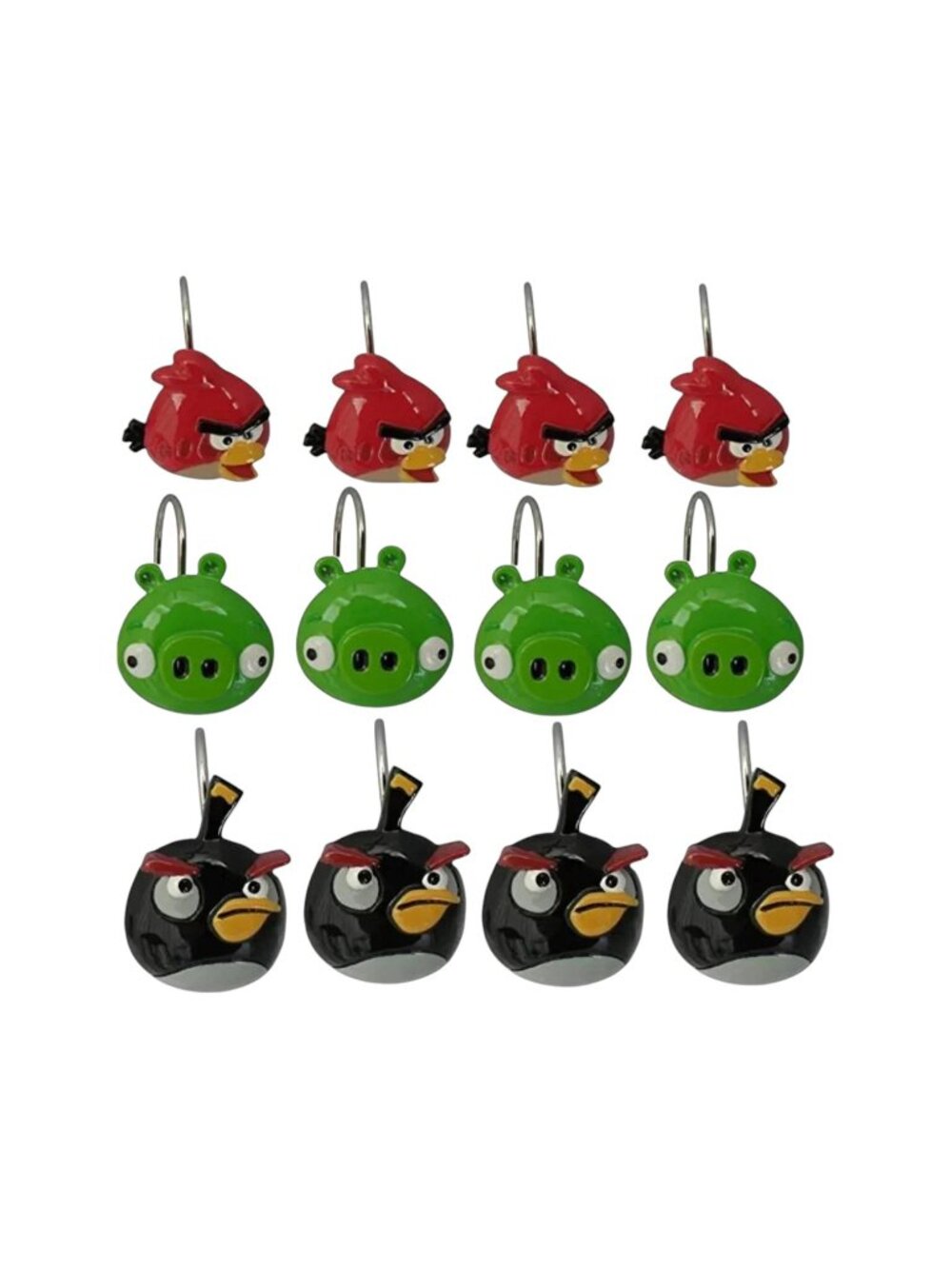 Rovio Angry Birds Shower Curtin Hooks Rings  Resin and Metal Box 12 New